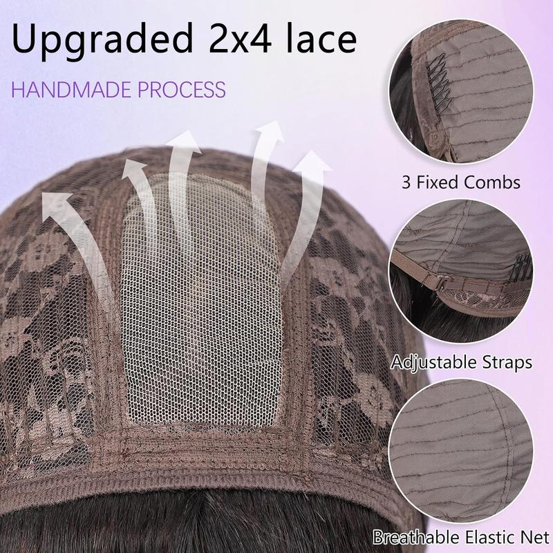 Straight Wigs with Bangs Human Hair 2x4 Lace Wig with Drawstring 180% Density Middle Part for Black Women Glueless Machine Made Wigs